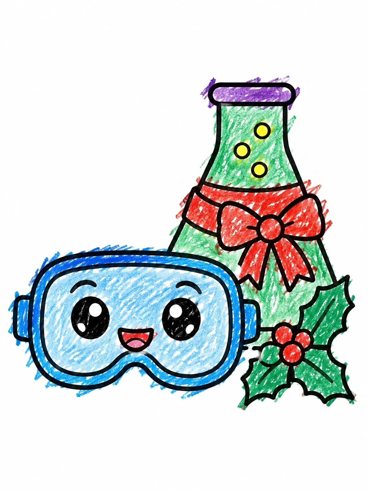 Colored example of the Festive Goggles And Lab Flask coloring page