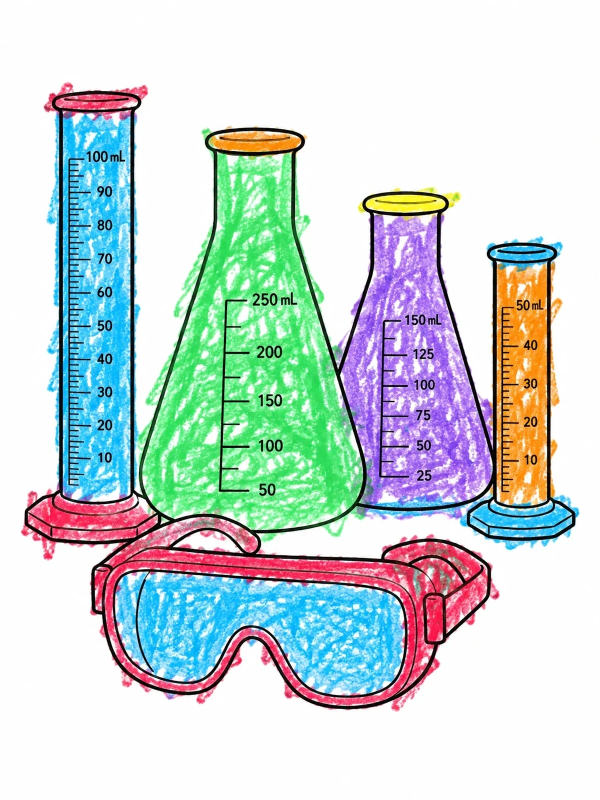Colored example of the Laboratory Flasks And Safety Goggles coloring page