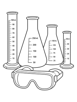 Free printable Laboratory Flasks And Safety Goggles coloring page