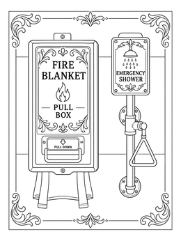 Free printable Laboratory Safety Station And Fire Blanket coloring page