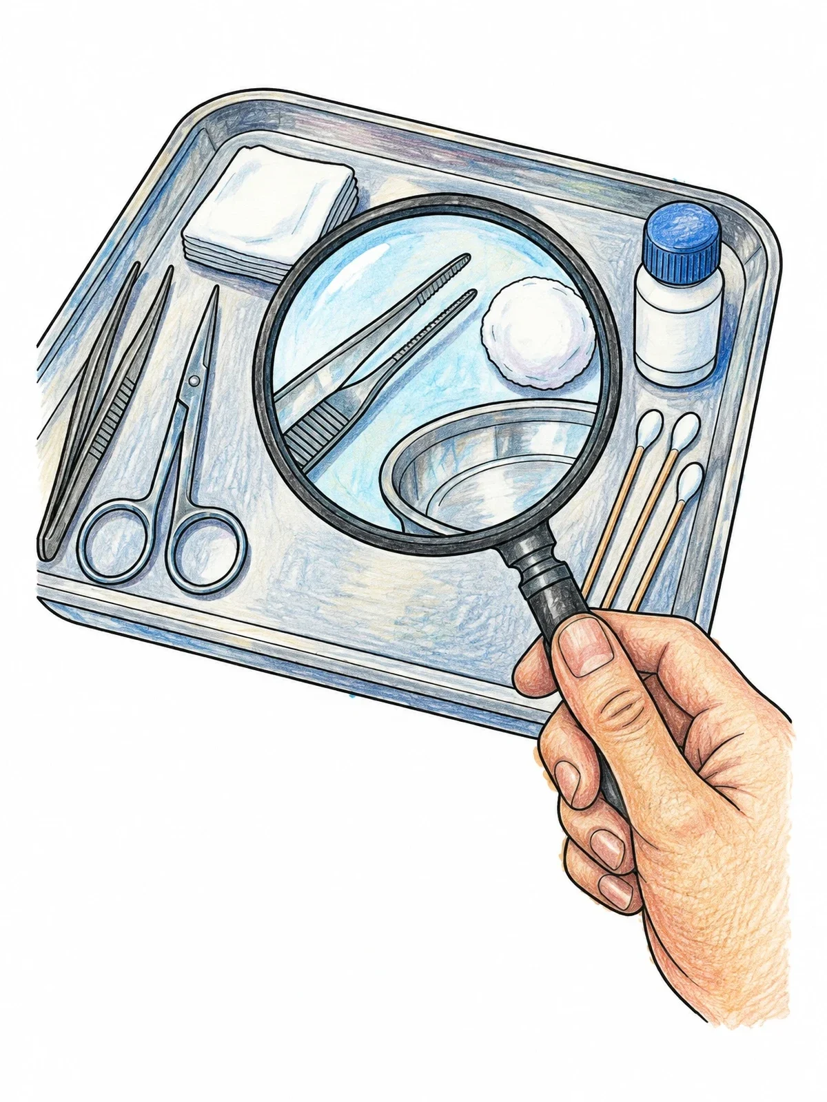 Colored example of the Magnifying Glass Over Lab Tray coloring page