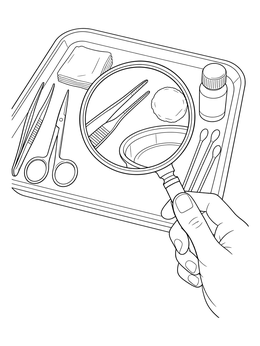 Free printable Magnifying Glass Over Lab Tray coloring page