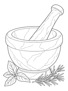 Free printable Stone Mortar And Pestle With Herbs coloring page
