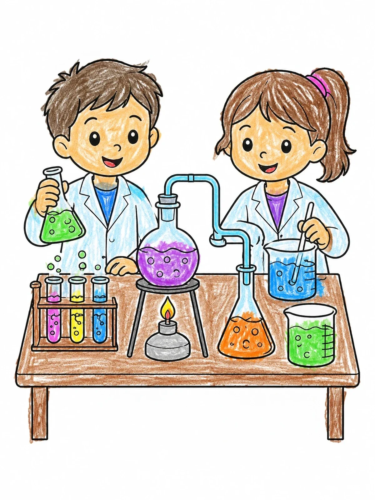 Colored example of the Young Scientists In The Chemistry Lab coloring page