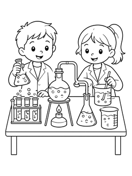 Free printable Young Scientists In The Chemistry Lab coloring page