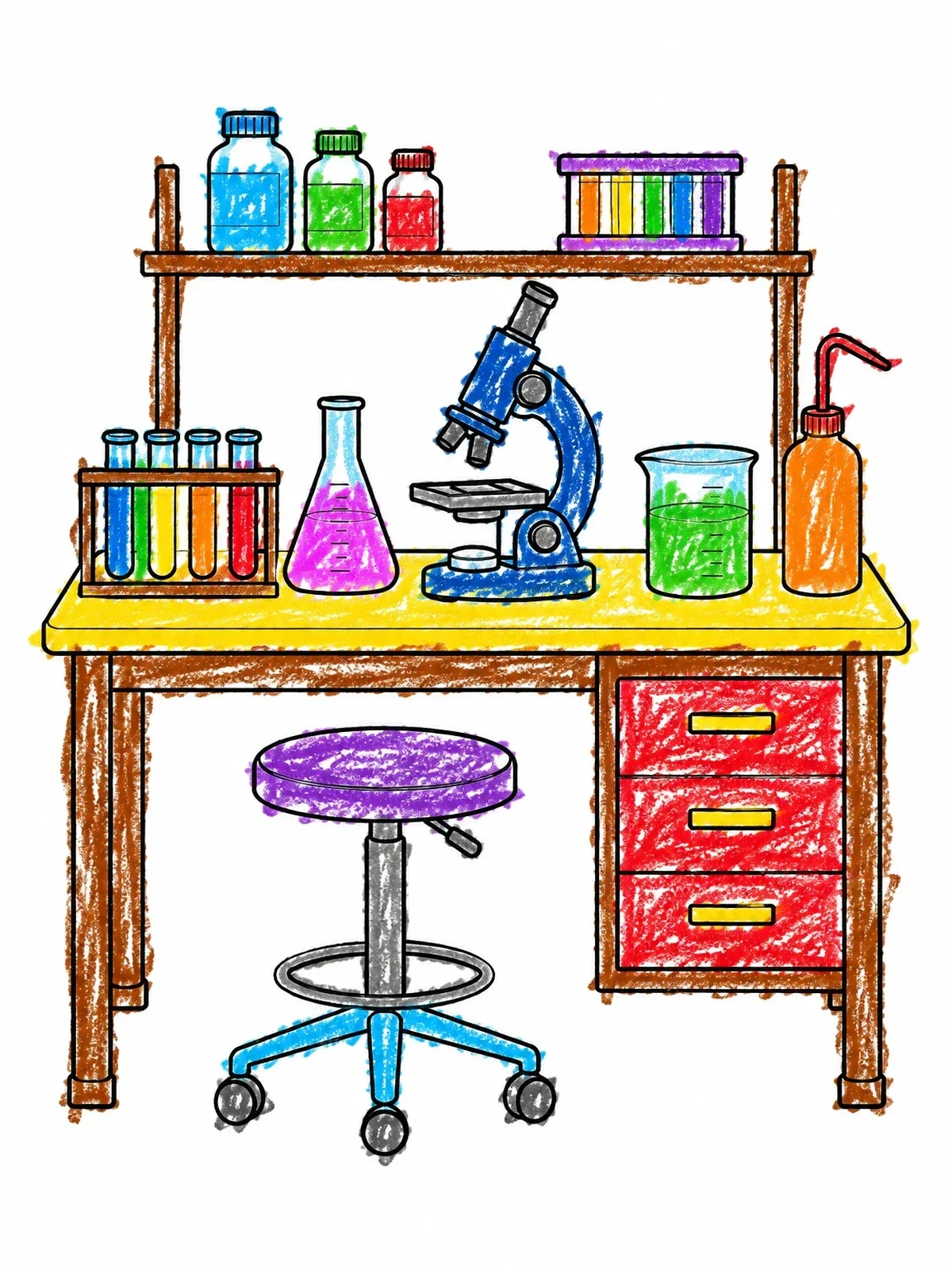 Colored example of the Science Laboratory Workstation With Microscope coloring page