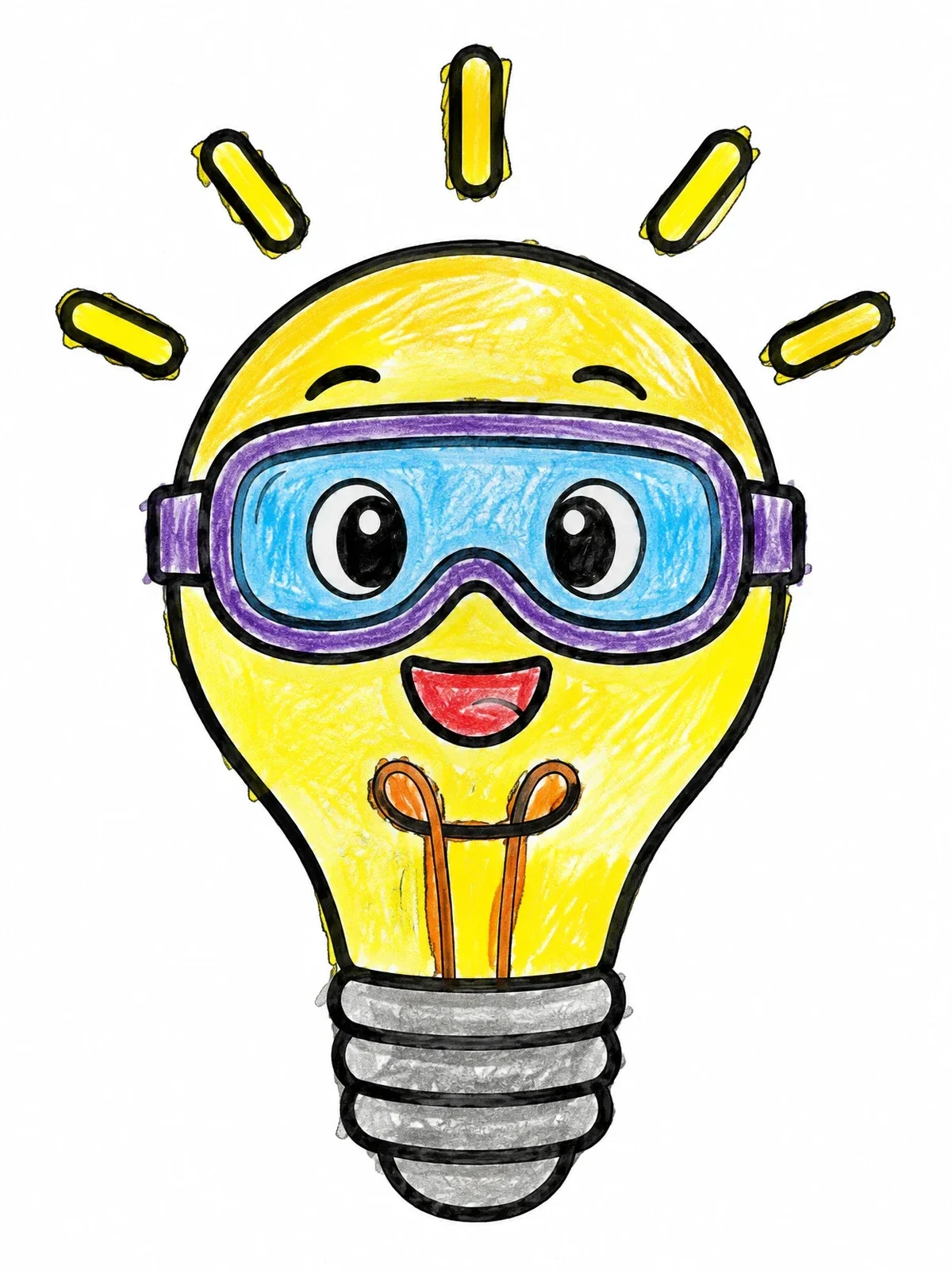 Colored example of the Cute Lightbulb Wearing Safety Goggles coloring page