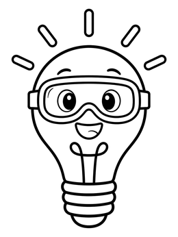 Free printable Cute Lightbulb Wearing Safety Goggles coloring page