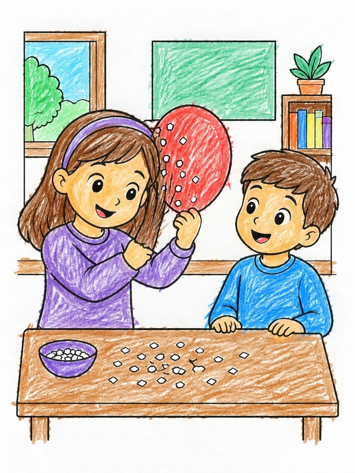 Colored example of the Static Electricity Balloon Experiment coloring page