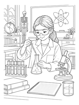 Young Scientist in the Laboratory coloring page