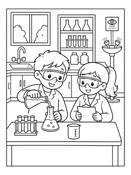 Free printable Young Scientists In The Laboratory coloring page