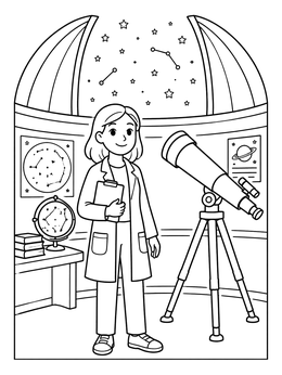 Free printable Astronomer In An Observatory Dome coloring page