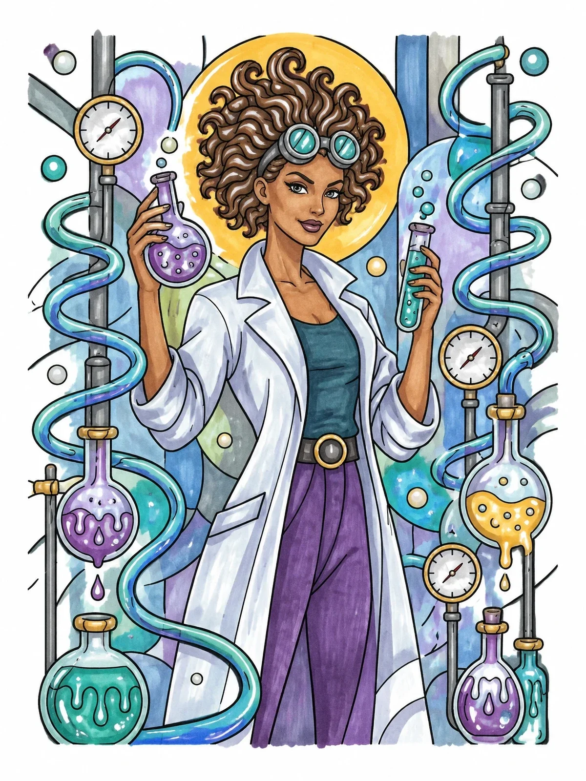 Colored example of the Scientist In A Chemistry Lab coloring page