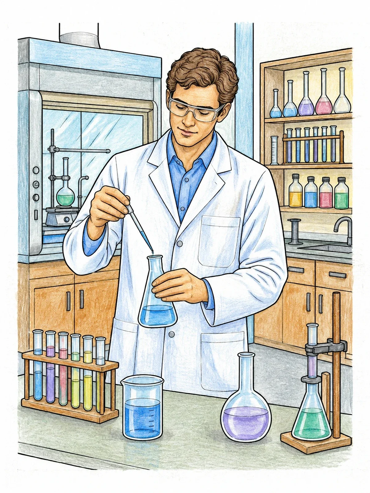 Colored example of the Chemist Working In Laboratory coloring page
