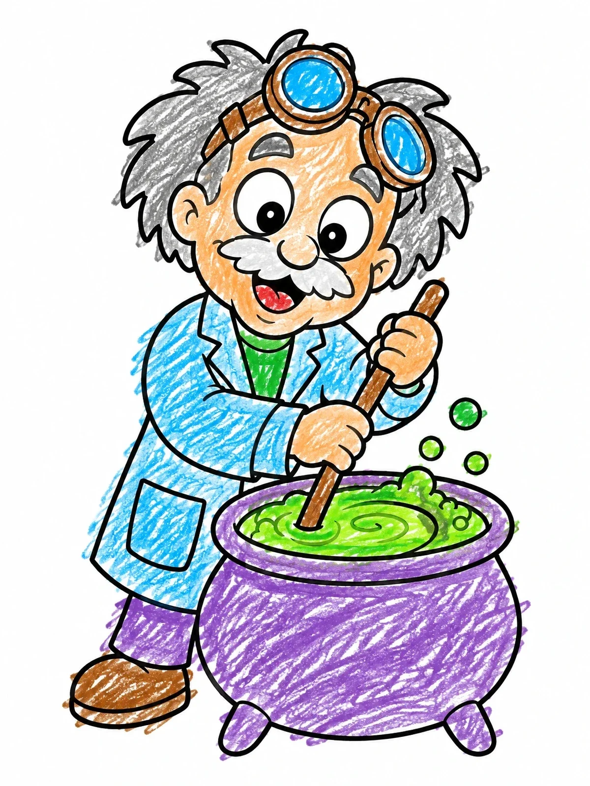 Colored example of the Friendly Professor Stirring A Potion coloring page