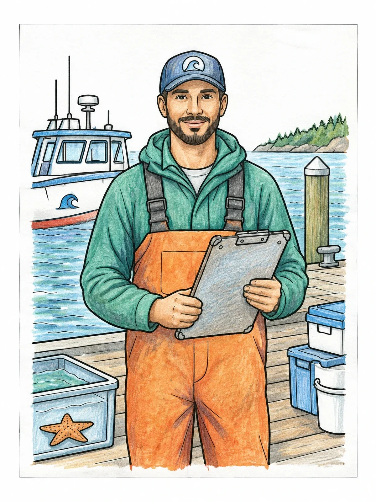 Colored example of the Marine Biologist On Research Dock coloring page