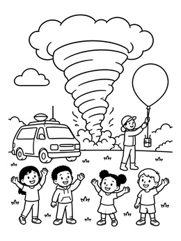 Free printable Storm Chaser Scientist And Cheerful Kids coloring page