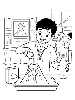 Free printable Young Boy Volcano Science Fair Experiment coloring page