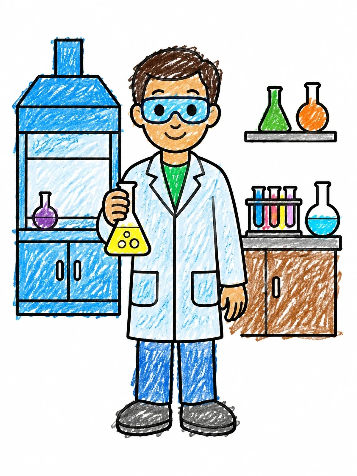 Colored example of the Young Chemist In Science Lab coloring page