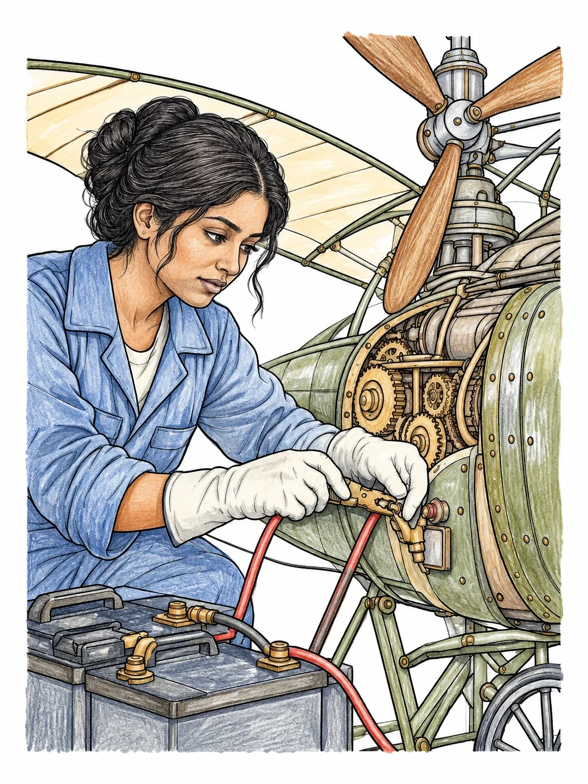 Colored example of the Young Engineer Wiring A Flying Machine coloring page