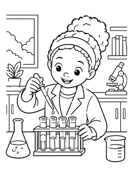 Free printable Young Girl Doing Science Experiment coloring page