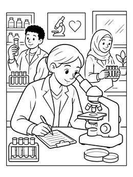 Free printable Scientists Working In Medical Laboratory coloring page