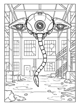 Free printable Sci Fi Drone In An Abandoned Factory coloring page