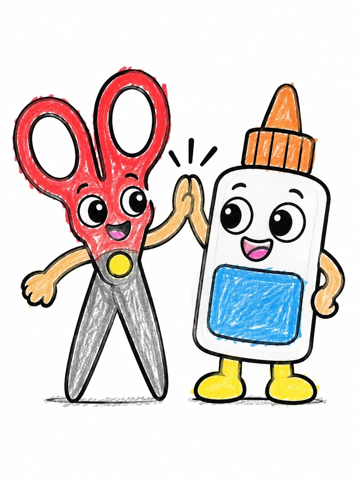 Colored example of the Scissors And Glue Bottle High Five coloring page