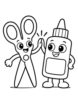 Free printable Scissors And Glue Bottle High Five coloring page