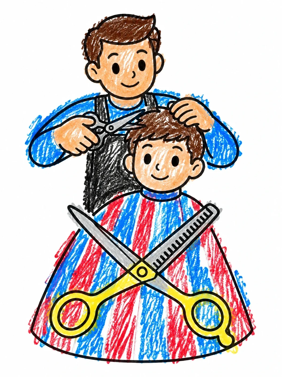 Colored example of the Barber Haircut With Scissors coloring page