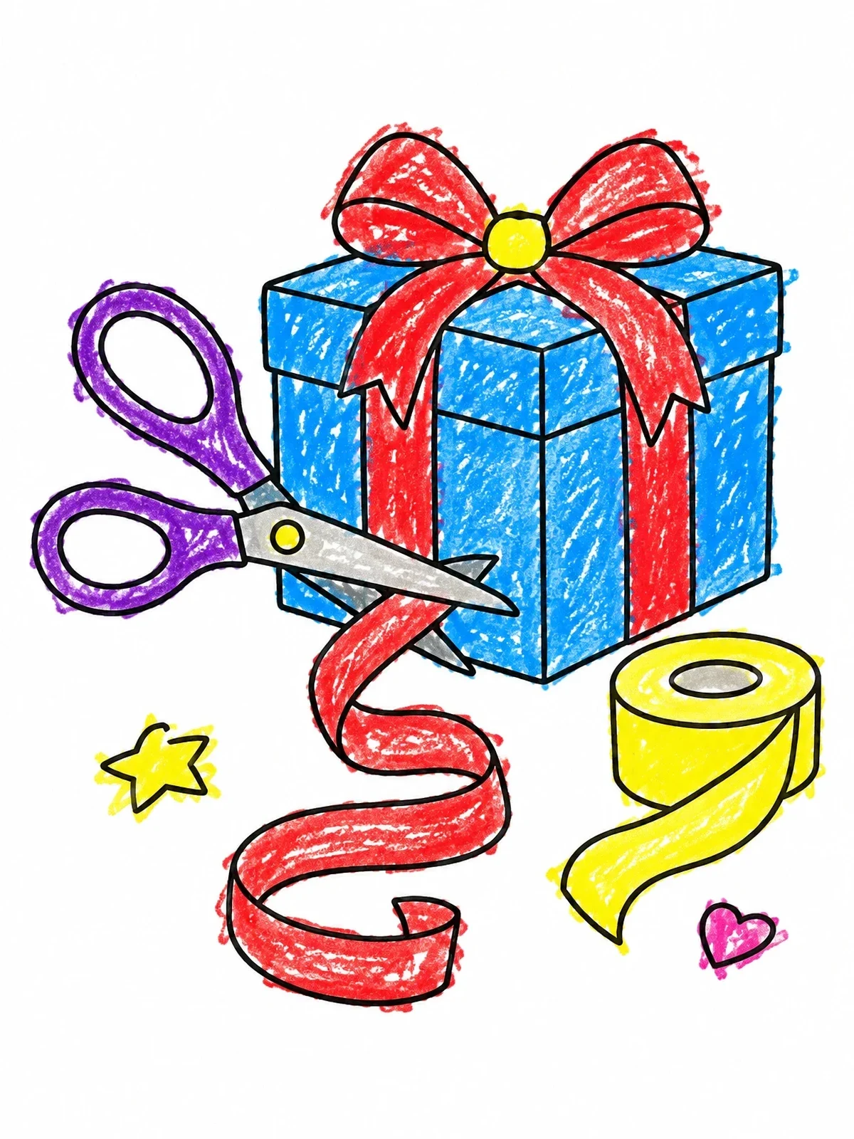 Colored example of the Scissors Cutting Gift Ribbon coloring page