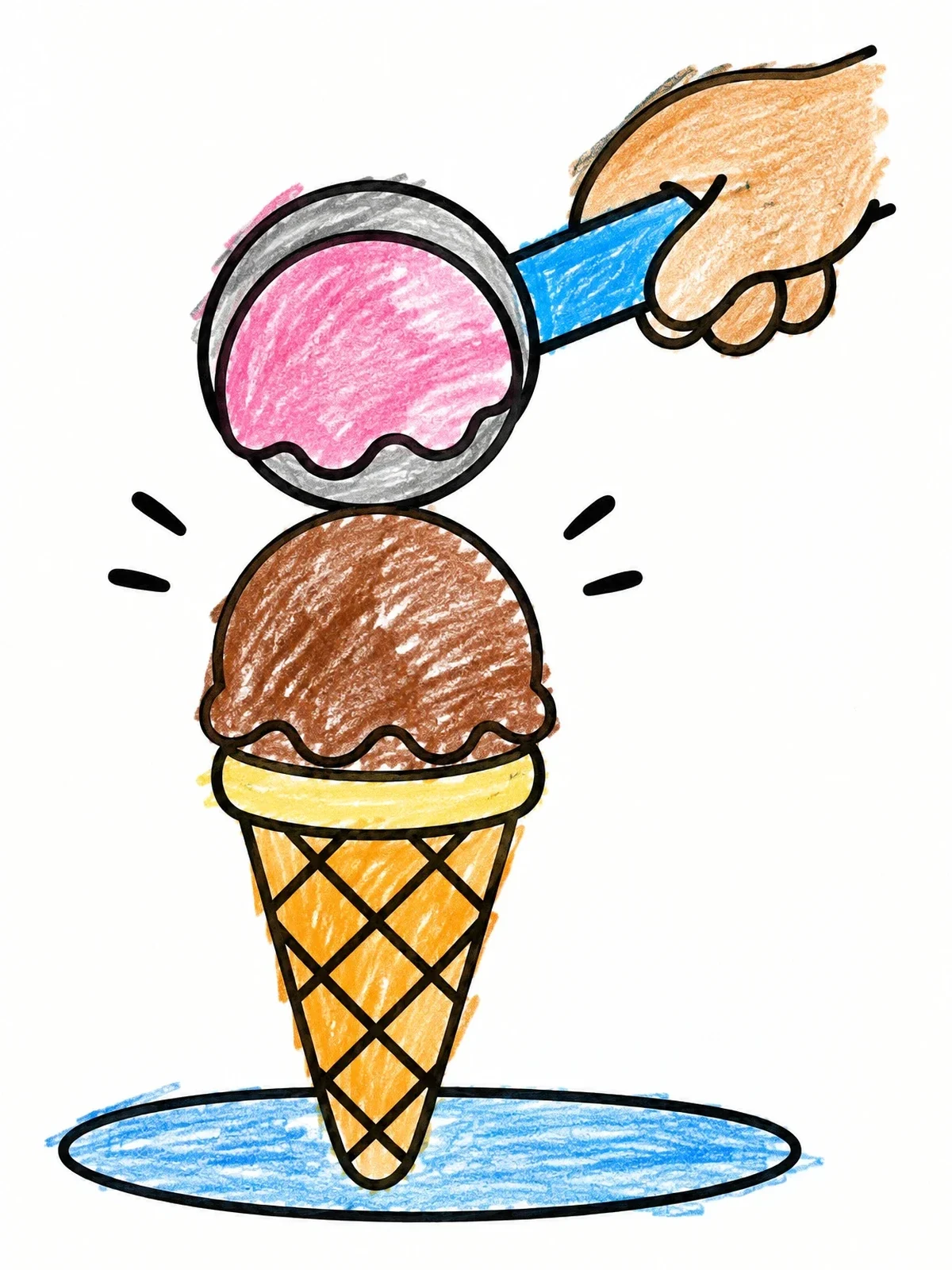 Colored example of the Scooping Ice Cream Onto A Cone coloring page