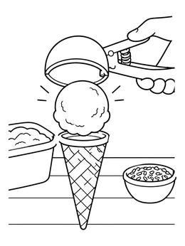 Free printable Scooping Ice Cream Onto A Cone coloring page