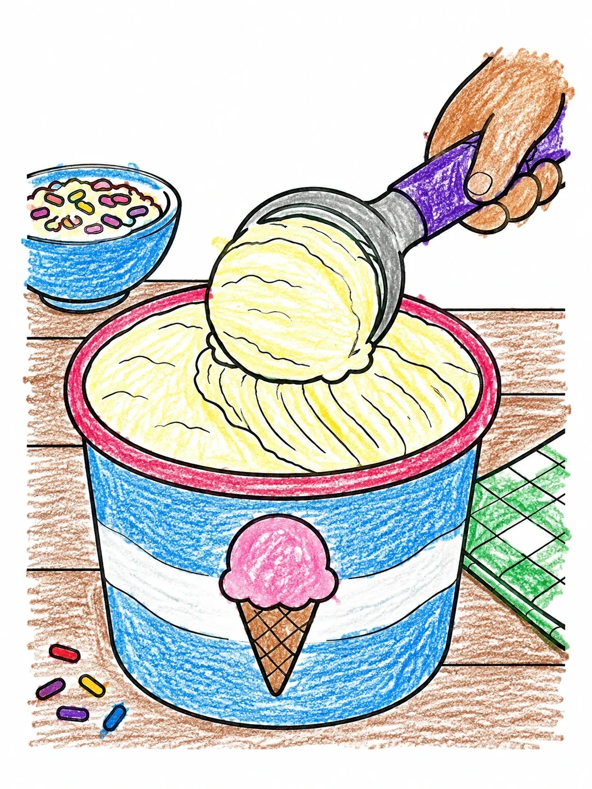 Colored example of the Scooping Ice Cream From Tub coloring page