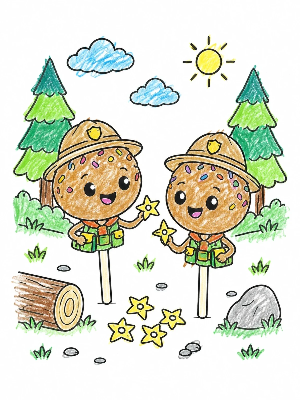 Colored example of the Scout Cake Pops In The Forest coloring page