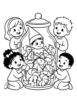 Free printable Scout Elf In Candy Jar coloring page