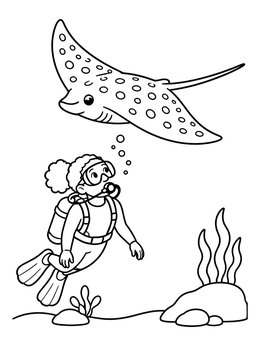 Free printable Scuba Diver And Spotted Eagle Ray coloring page