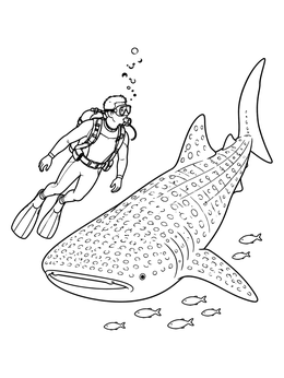 Free printable Scuba Diver Swimming With Whale Shark coloring page