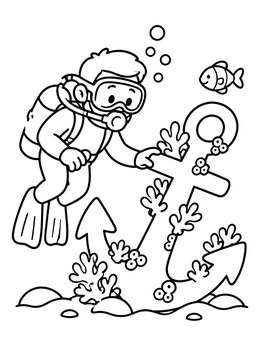 Free printable Diver Discovering An Ocean Anchor coloring page