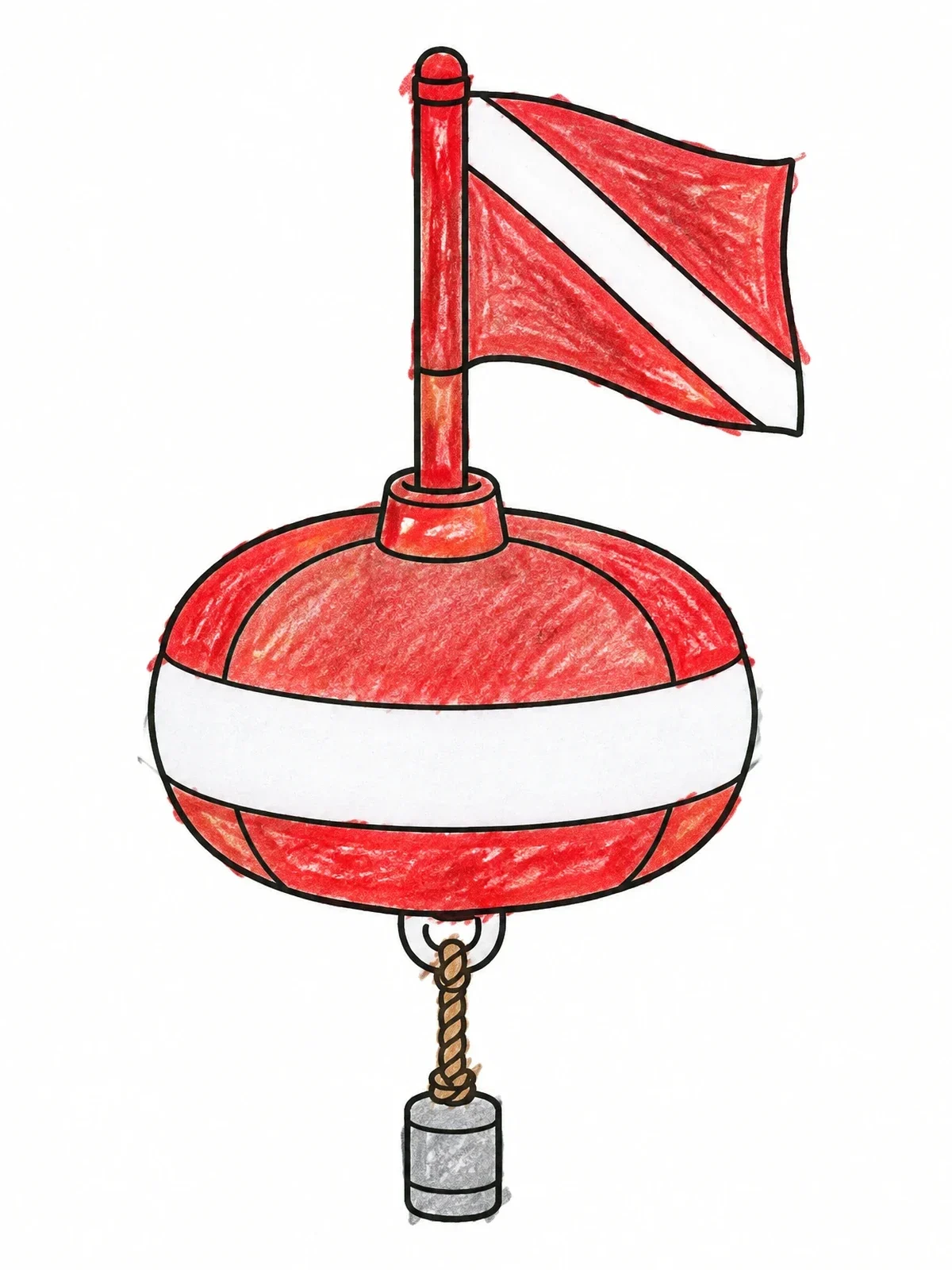 Colored example of the Scuba Diving Marker Buoy With Flag coloring page