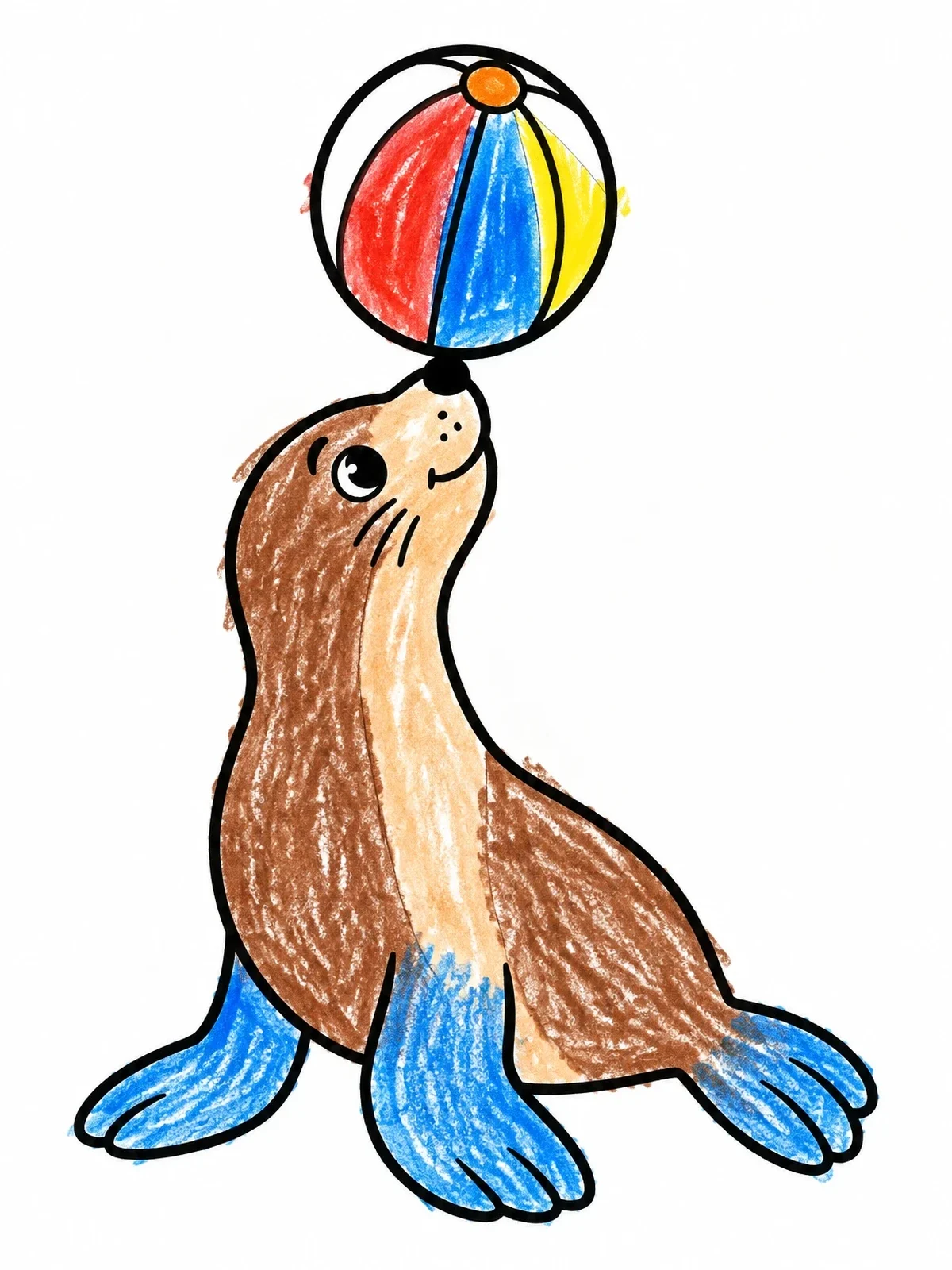 Colored example of the Sea Lion Balancing A Ball coloring page