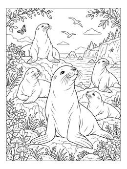 Free printable Sea Lions Resting By The Ocean coloring page