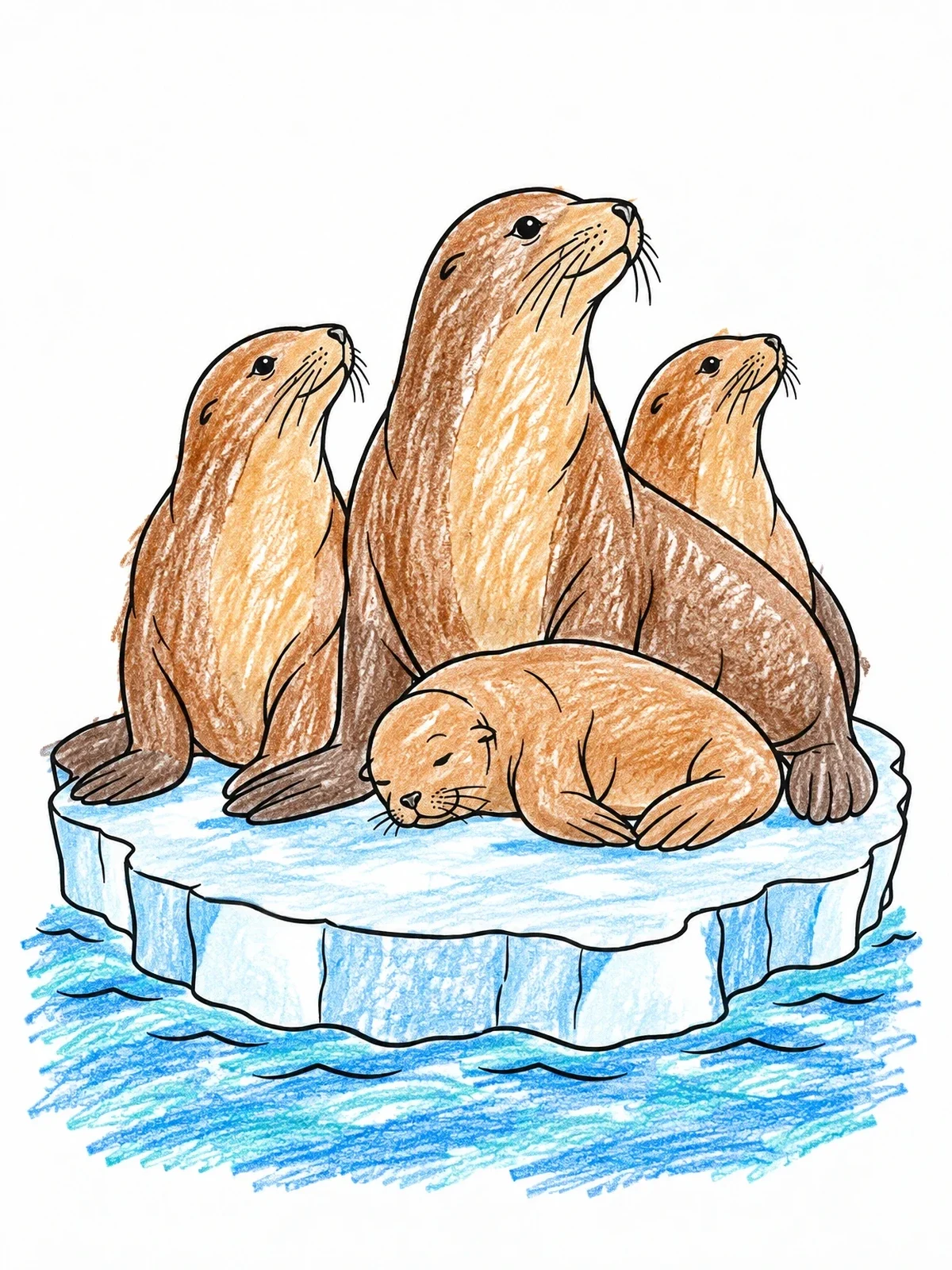 Colored example of the Sea Lion Family On Ice Floe coloring page