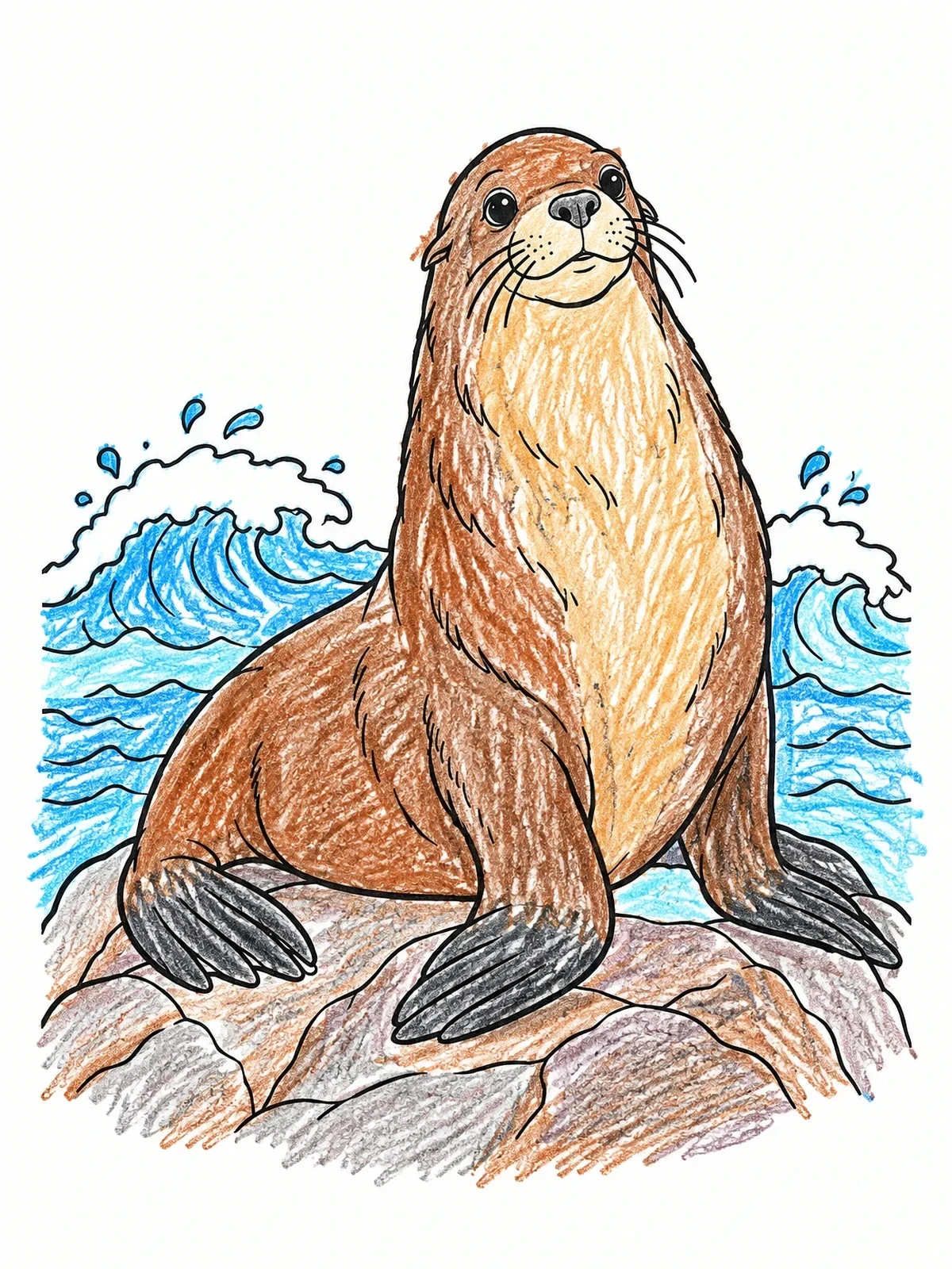 Colored example of the Sea Lion On Rocky Shore coloring page