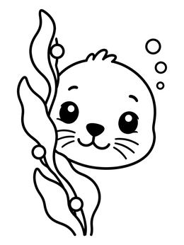 Free printable Sea Lion Pup Behind Kelp coloring page