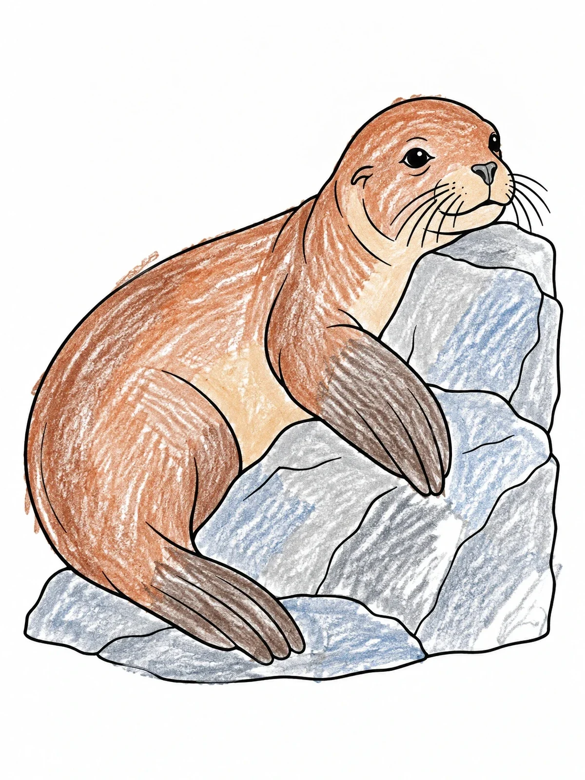 Colored example of the Sea Lion Resting On Rocks coloring page