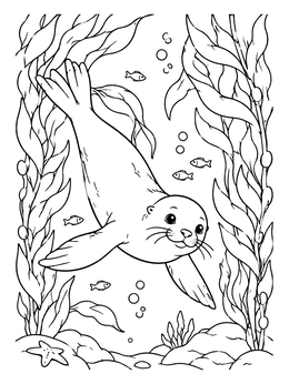 Free printable Sea Lion Swimming In Kelp Forest coloring page