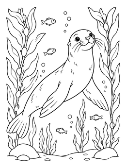 Free printable Sea Lion Swimming In Kelp Forest coloring page