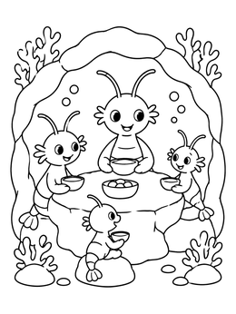 Free printable Sea Monkey Family Dinner Underwater coloring page