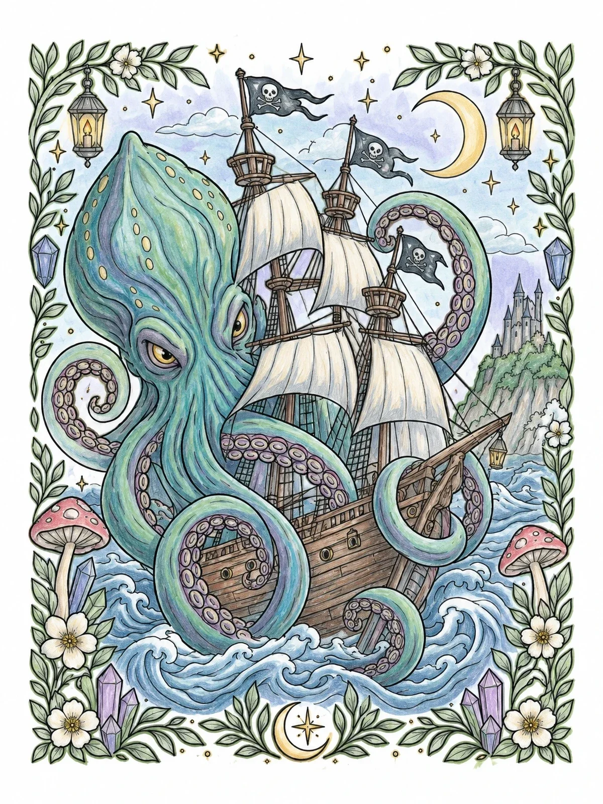 Colored example of the Kraken Attacking A Pirate Ship coloring page